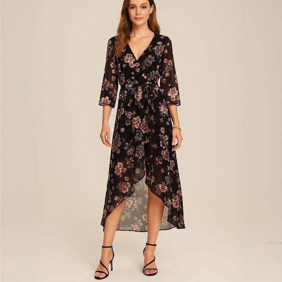 Japna Dresses & Skirts - Japna High Low Floral Flowy Wrap Dress Sz Small